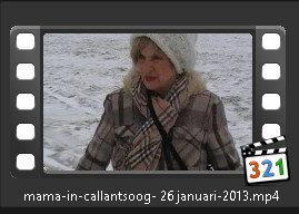 mama met muts op een besneeuwd strand op 26 januari 2013